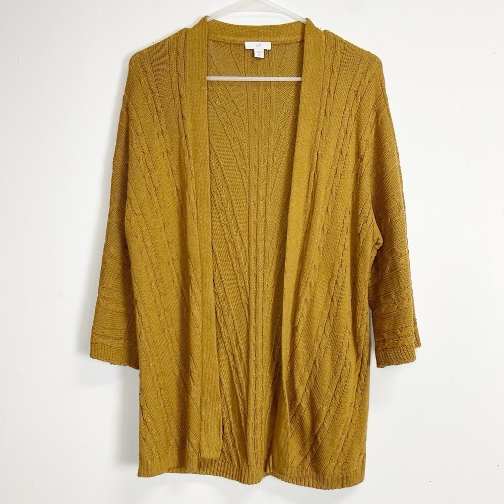 J Jill Sweater Womens SP Small Petite Chartreuse Yellow Cardigan Open Front Knit